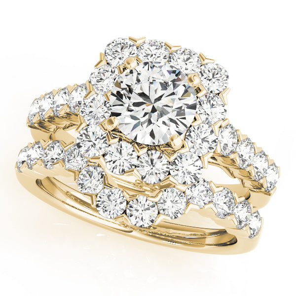 14K Yellow Gold Round Diamond Halo Engagement Ring