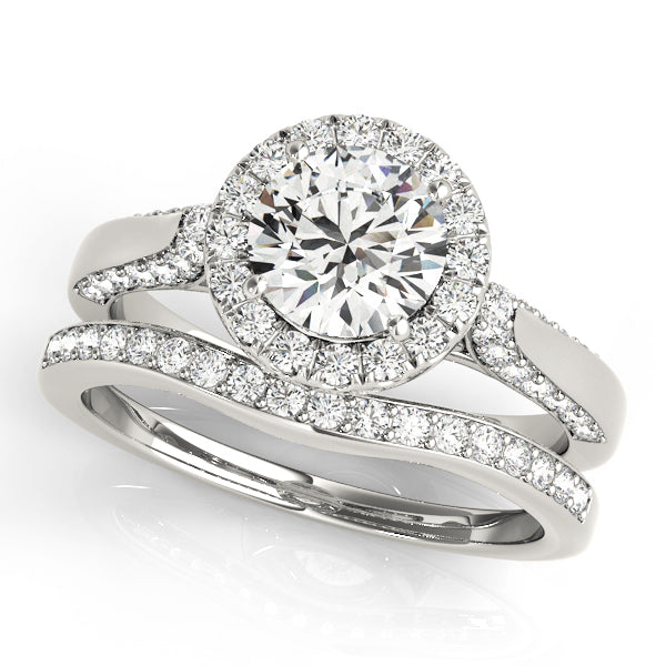 14K White Gold Round Diamond Halo Engagement Ring