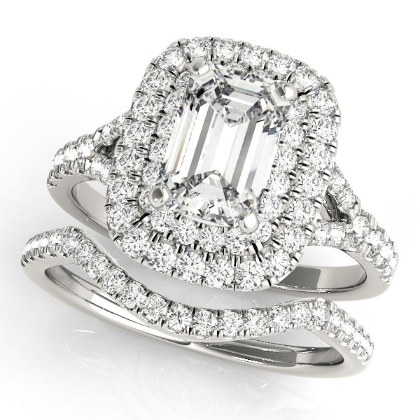 Platinum Emerald Diamond Halo Engagement Ring