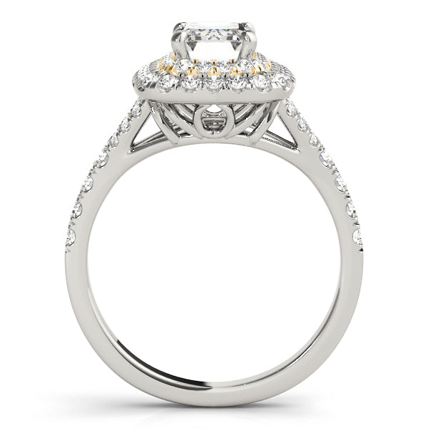 18K Yellow Gold Emerald Diamond Halo Ring