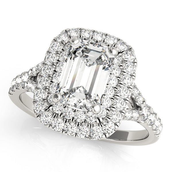 18K White Gold Emerald Diamond Halo Ring