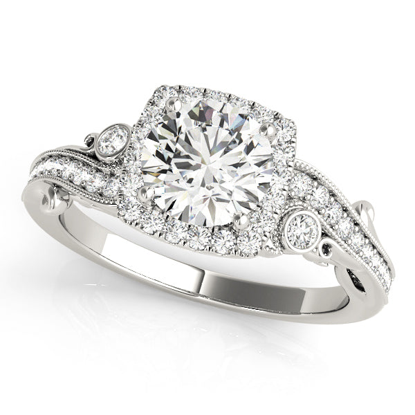 Platinum 1.33ctw Round Diamond Halo Engagement Ring
