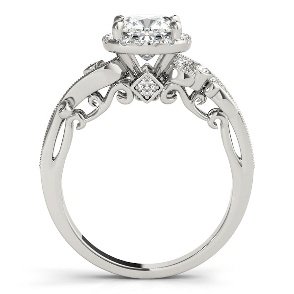 14K White Gold Cushion Diamond Engagement Ring with Halo