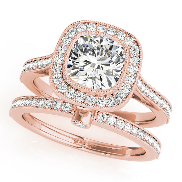 Rose Gold 1 CT Diamond Halo Engagement Ring