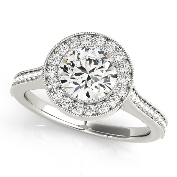 Platinum 1.33ctw Round Diamond Halo Engagement Ring
