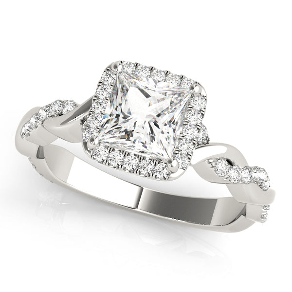 14K White Gold Diamond Halo Engagement Ring
