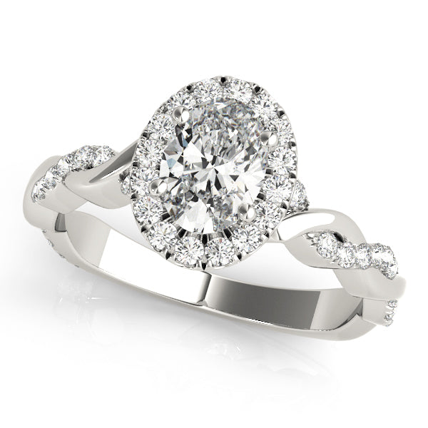 14K White Gold Oval Diamond Engagement Ring with Halo