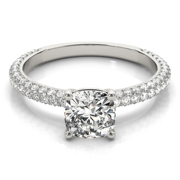 Platinum Cushion Diamond Pave Engagement Ring