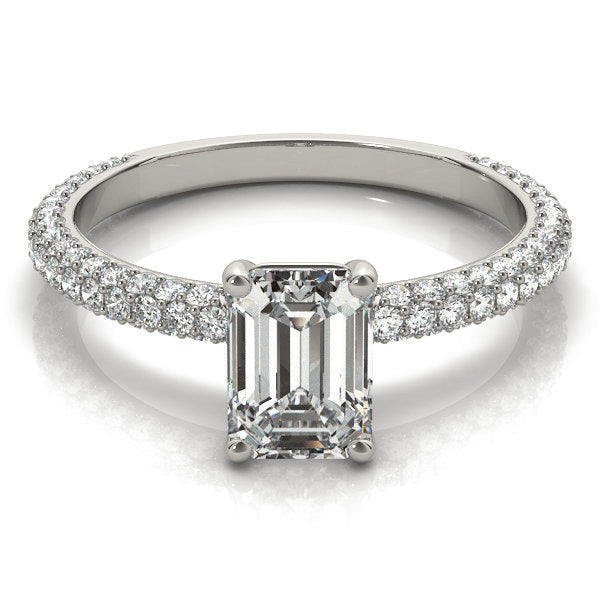 Platinum Emerald Diamond Pave Engagement Ring