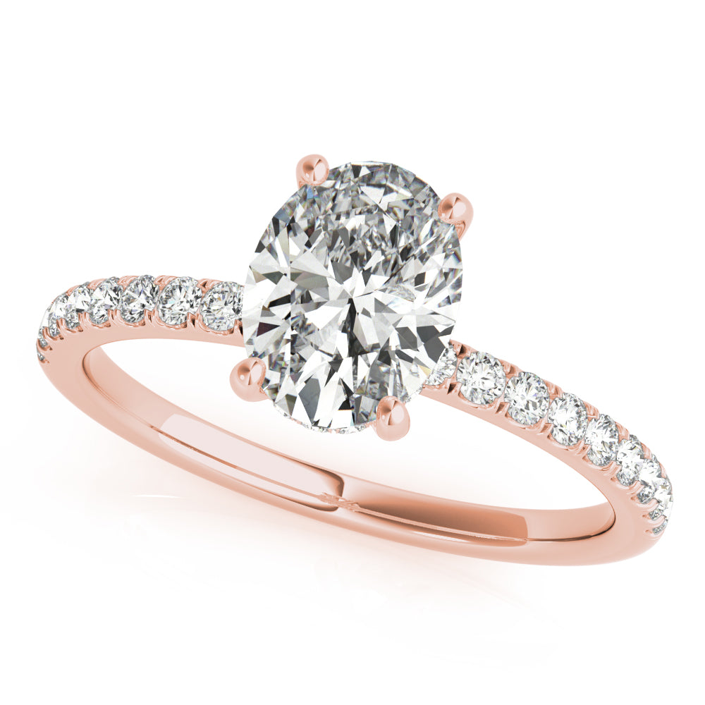 14K Rose Gold Oval Diamond Halo Engagement Ring