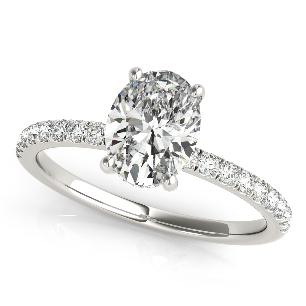 14K White Gold Oval Diamond Engagement Ring with Halo