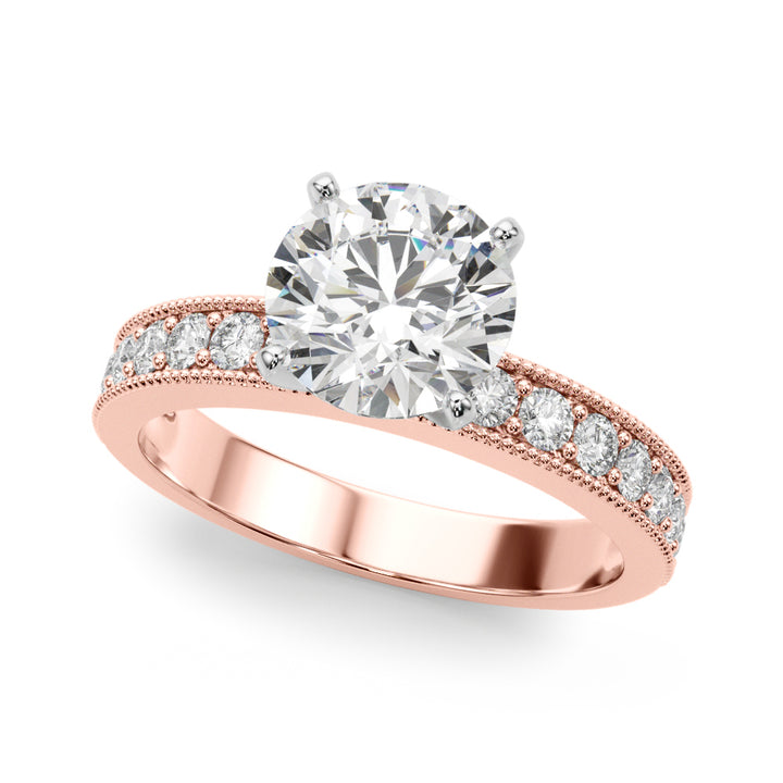 14K Rose Gold Round Diamond Single Row Ring