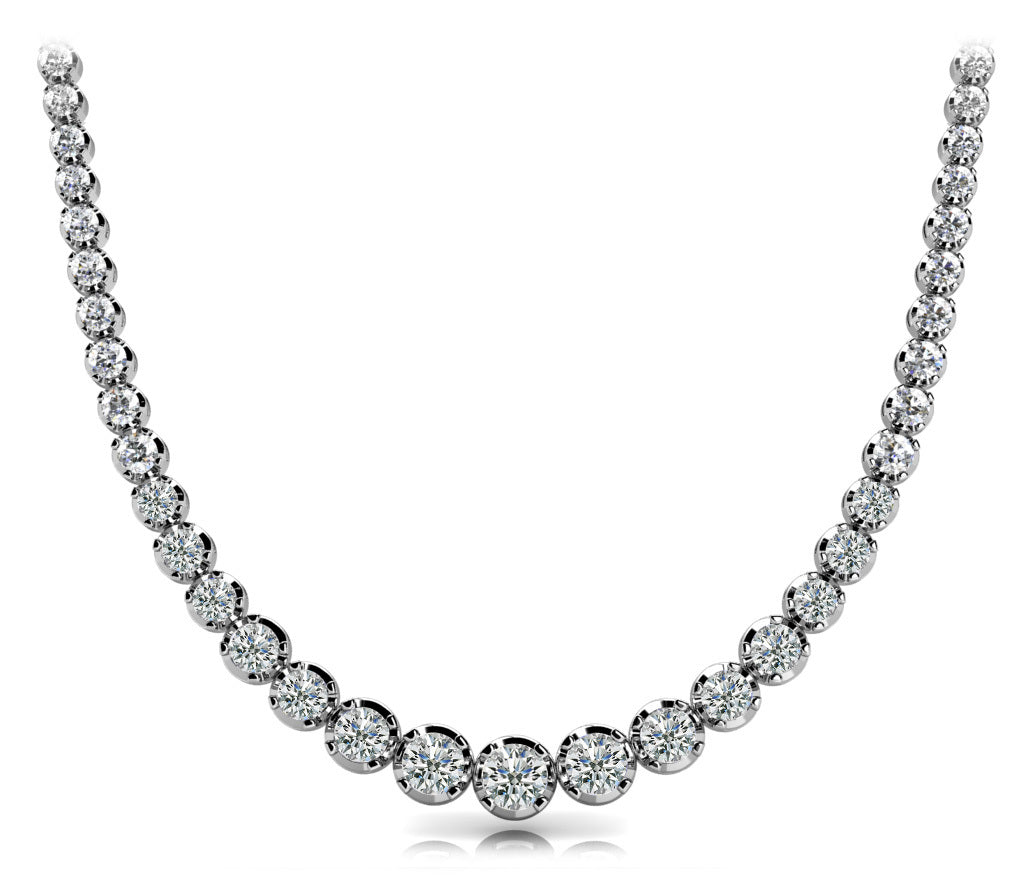 Platinum White 10ct Diamond Graduated Necklace