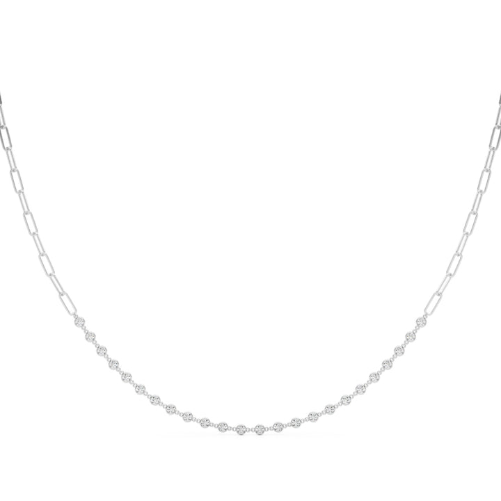14K White Gold Diamond Paper Clip Necklace
