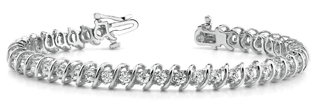 14K White Gold Diamond S-Link Fashion Bracelet