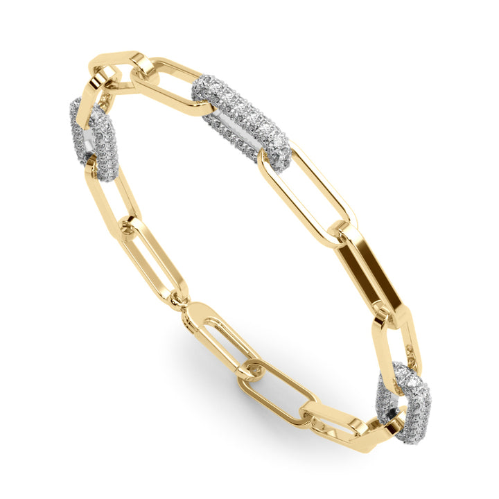 18K Yellow Gold Diamond Paper Clip Link Bracelet