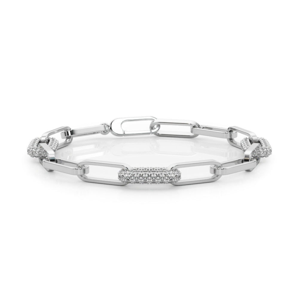 14K White Gold Diamond Paper Clip Bracelet
