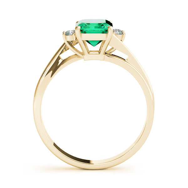 14K Yellow Gold Diamond Emerald Fashion Ring