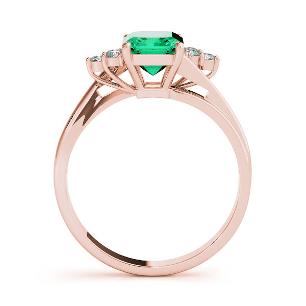 14K Rose Gold Emerald Diamond Fashion Ring
