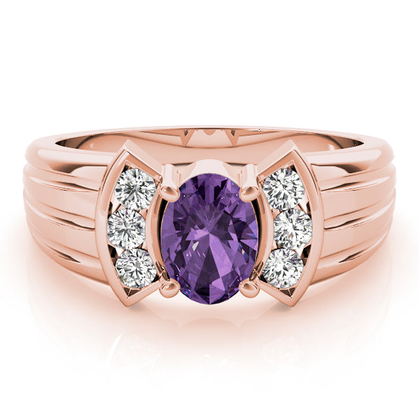 14K Rose Gold Oval Diamond Fashion Ring