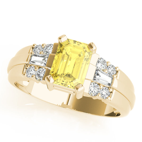 14K Yellow Gold Emerald Diamond Fashion Ring