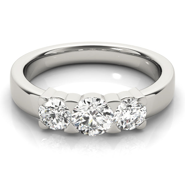 14K White Gold 1ct Round Diamond Three-Stone Ring