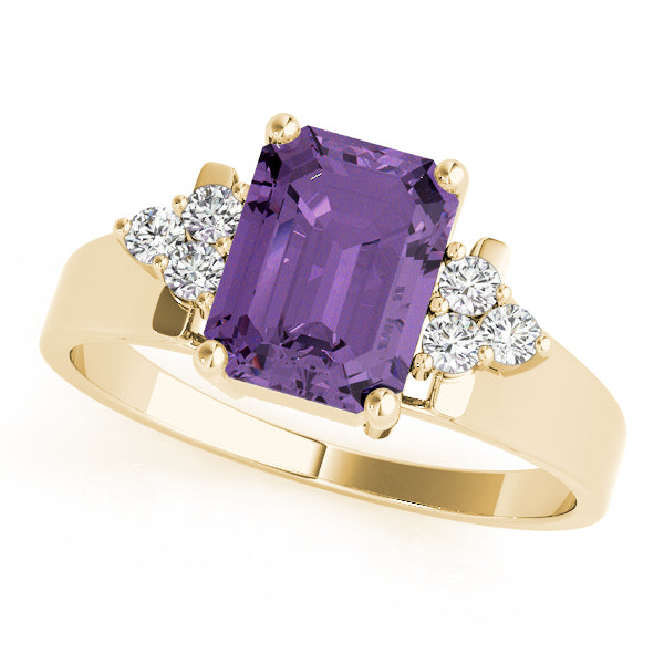 14K Yellow Gold Emerald Diamond Fashion Ring