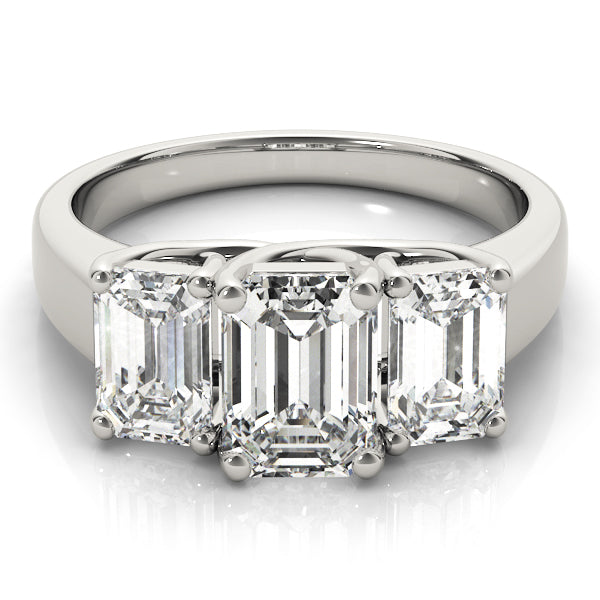 Platinum Emerald Diamond Three Stone Engagement Ring