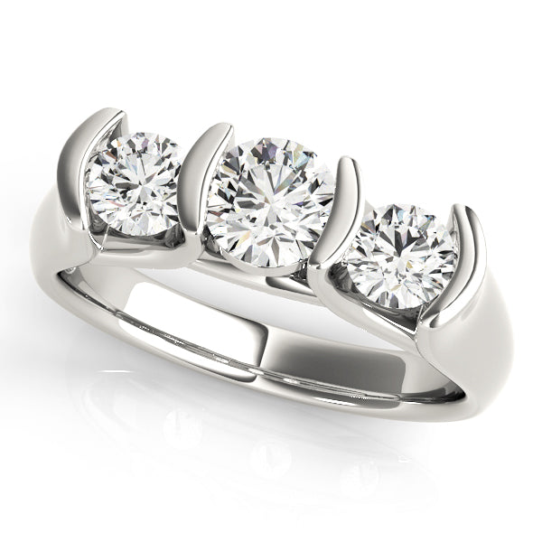 18K White Gold 1 ct Diamond Three-Stone Engagement Ring