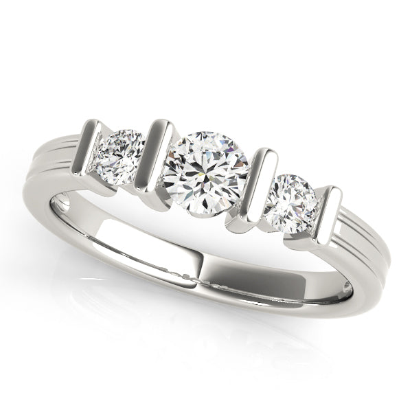 18K White Gold 1 ct Diamond Three-Stone Engagement Ring