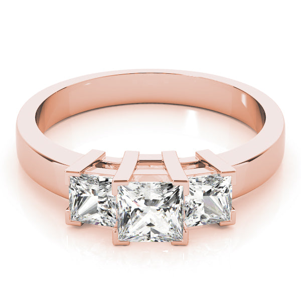 18K Rose Gold Square Diamond Three-Stone Engagement Ring