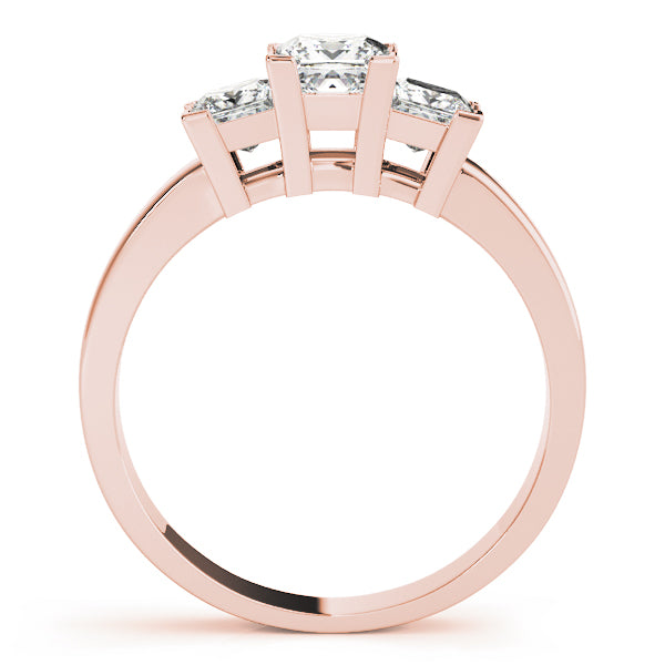 18K Rose Gold Square Diamond Three-Stone Engagement Ring