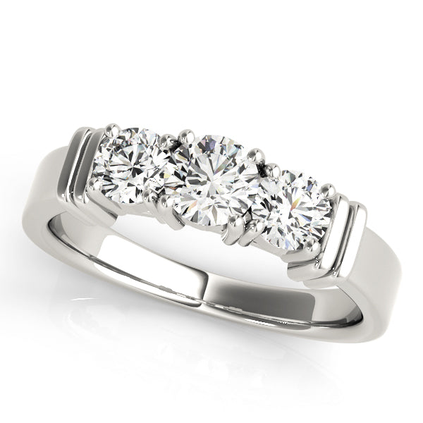 18K White Gold 1 ct Round Diamond Three-Stone Ring