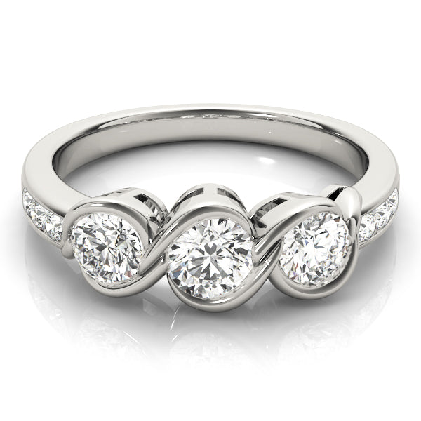 Platinum 1 CT Round Diamond Three Stone Engagement Ring