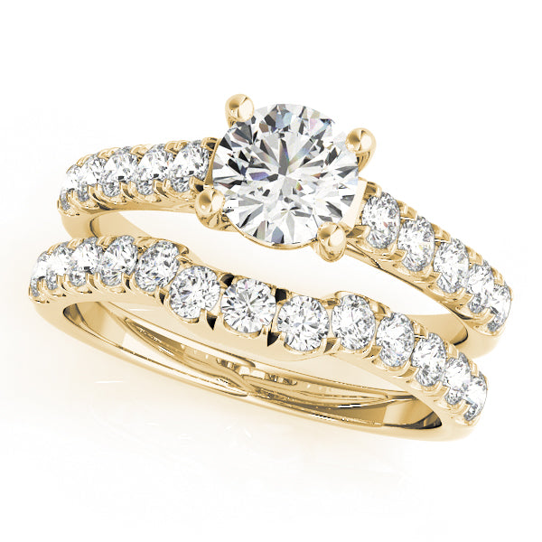 14K Yellow Gold Round Diamond Trellis Engagement Ring
