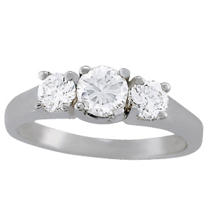 Platinum 1 CT Round Diamond Three Stone Engagement Ring