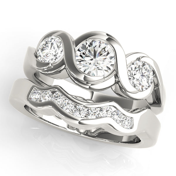 18K White Gold 1 ct Diamond Three-Stone Engagement Ring