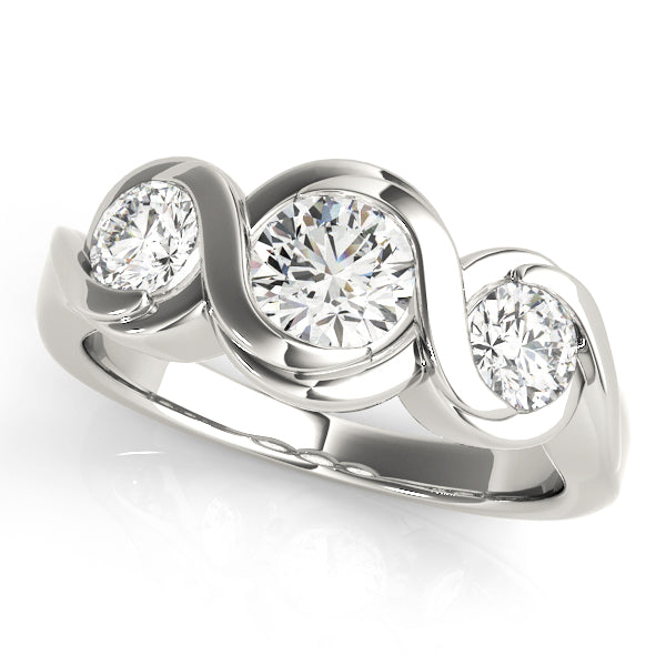 14K White Gold 1 CT Round Diamond Three-Stone Ring