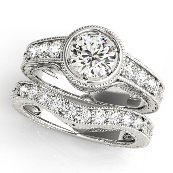 14K White Gold Vintage Round Diamond Engagement Ring