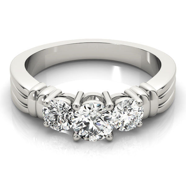 18K White Gold 1 ct Round Diamond Three-Stone Ring