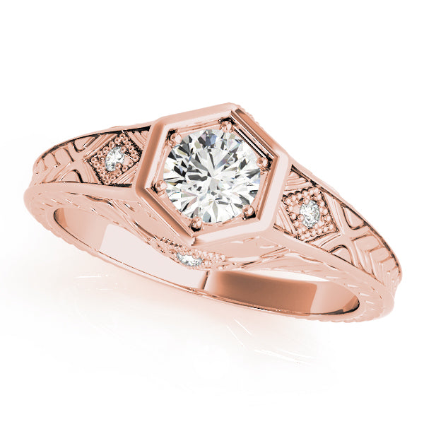14K Rose Gold Round Diamond Vintage Engagement Ring