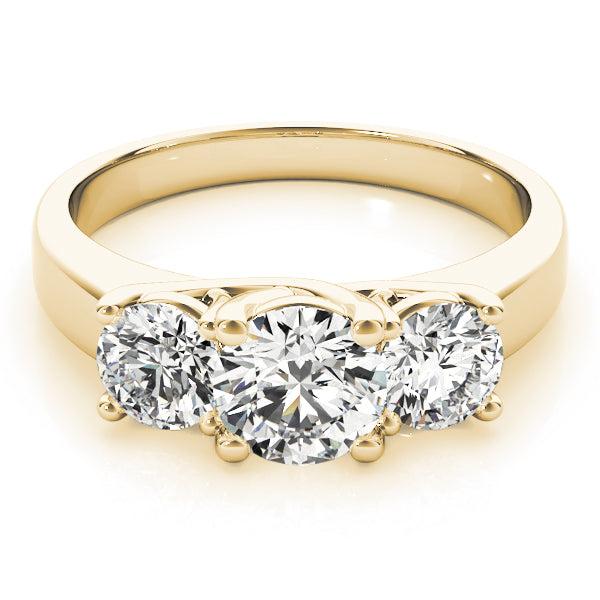 14K Yellow Gold 1ct Round Diamond Three-Stone Ring