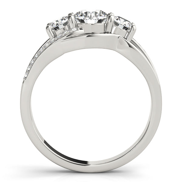 14K White Gold Round Diamond Three-Stone Ring