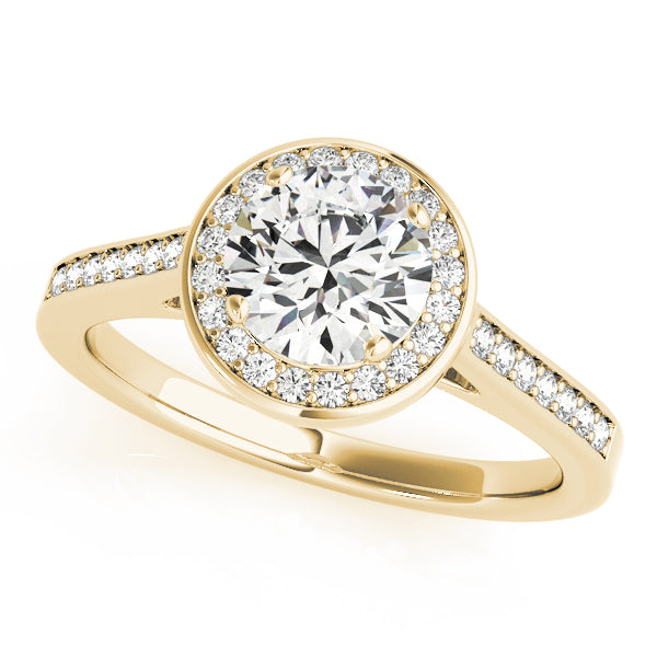 14K Yellow Gold Round Diamond Halo Engagement Ring