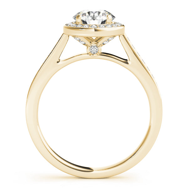 14K Yellow Gold Round Diamond Halo Engagement Ring