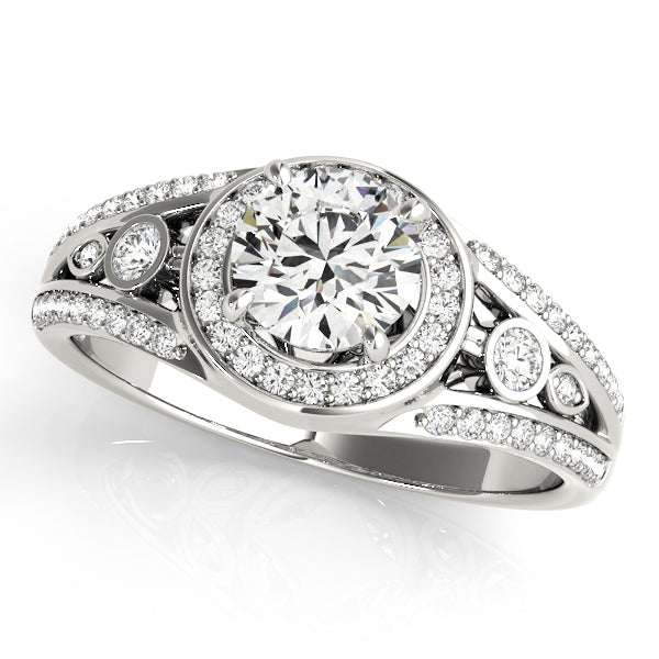 18K White Gold Diamond Halo Engagement Ring 1 ctw
