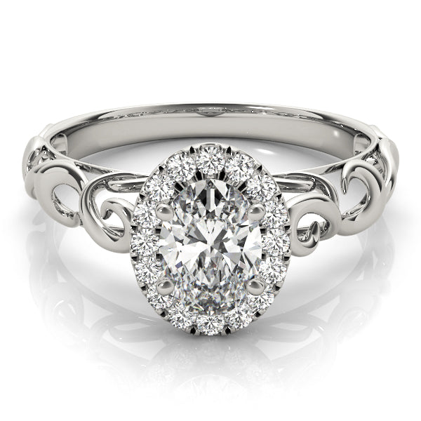 Platinum White Oval Diamond Halo Engagement Ring