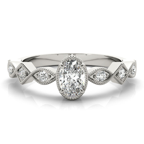 14K White Gold Oval Diamond Engagement Ring