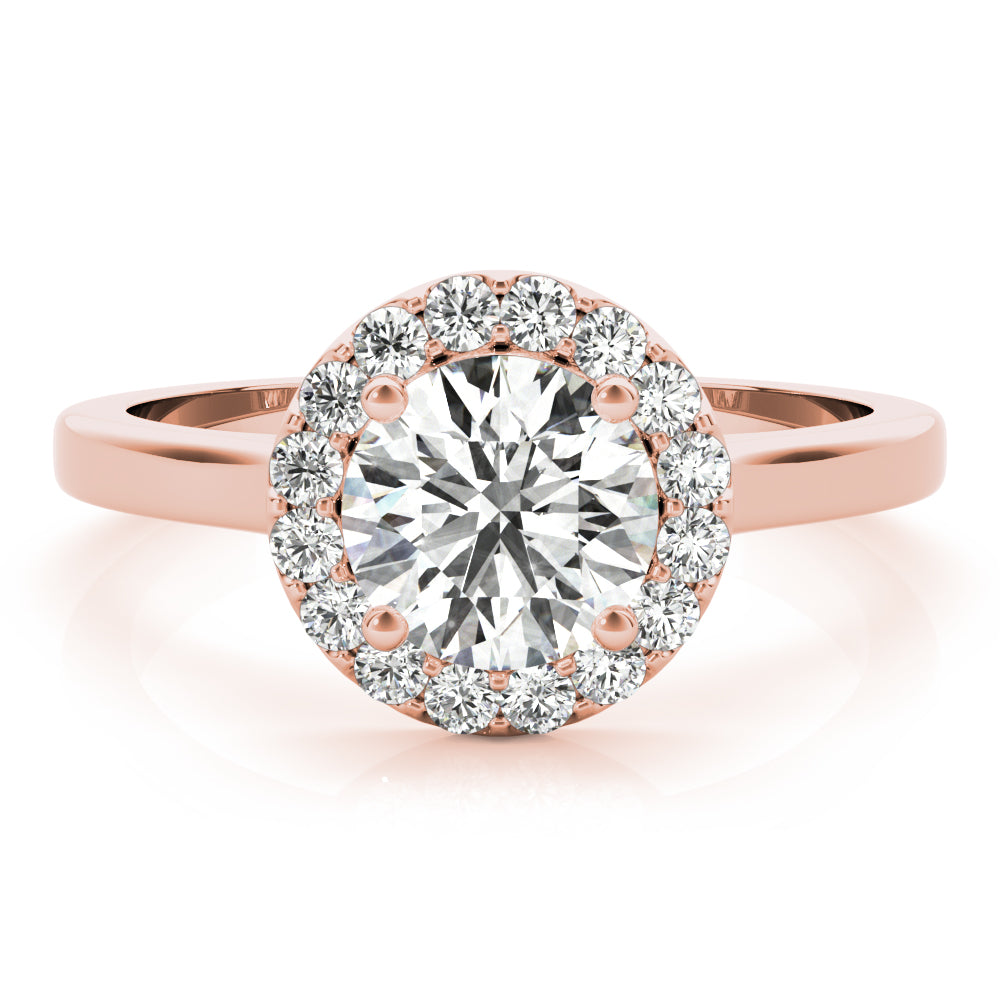 18K Rose Gold Round Diamond Halo Engagement Ring