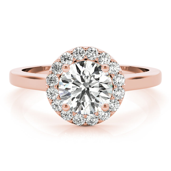 18K Rose Gold Round Diamond Halo Engagement Ring